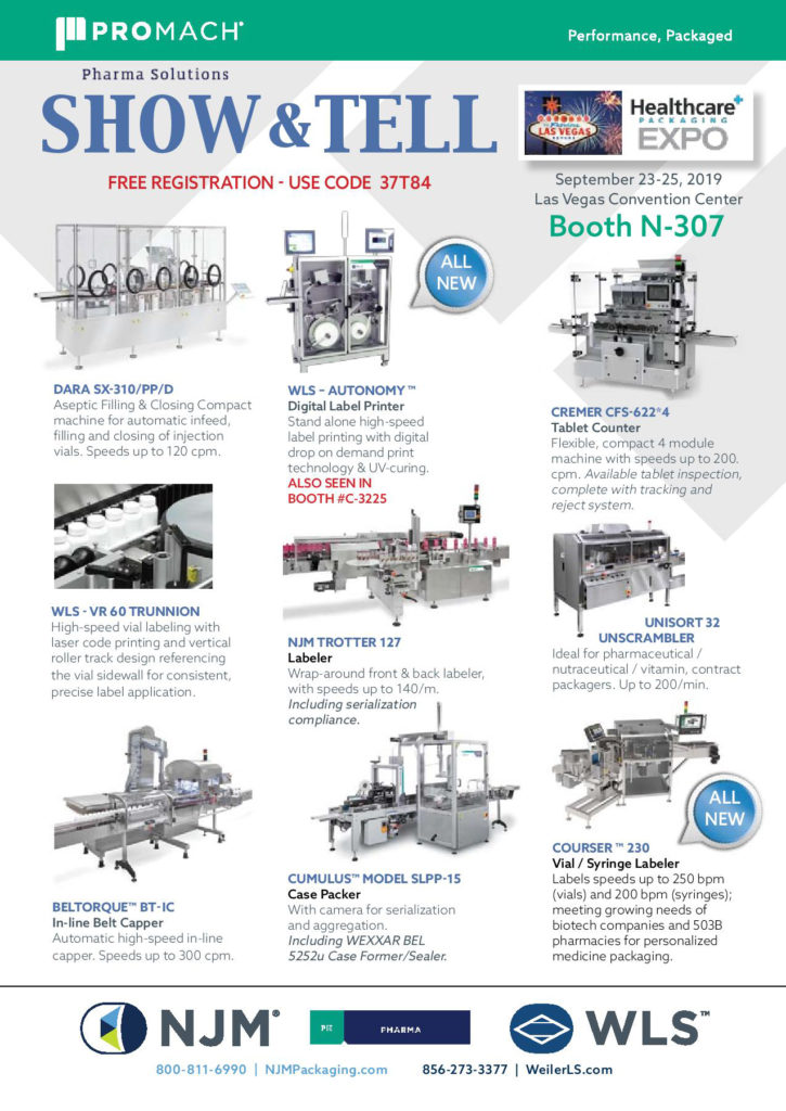 ProMach Pharma Business Line equipment on exhibit at Pack Expo Las Vegas 2019